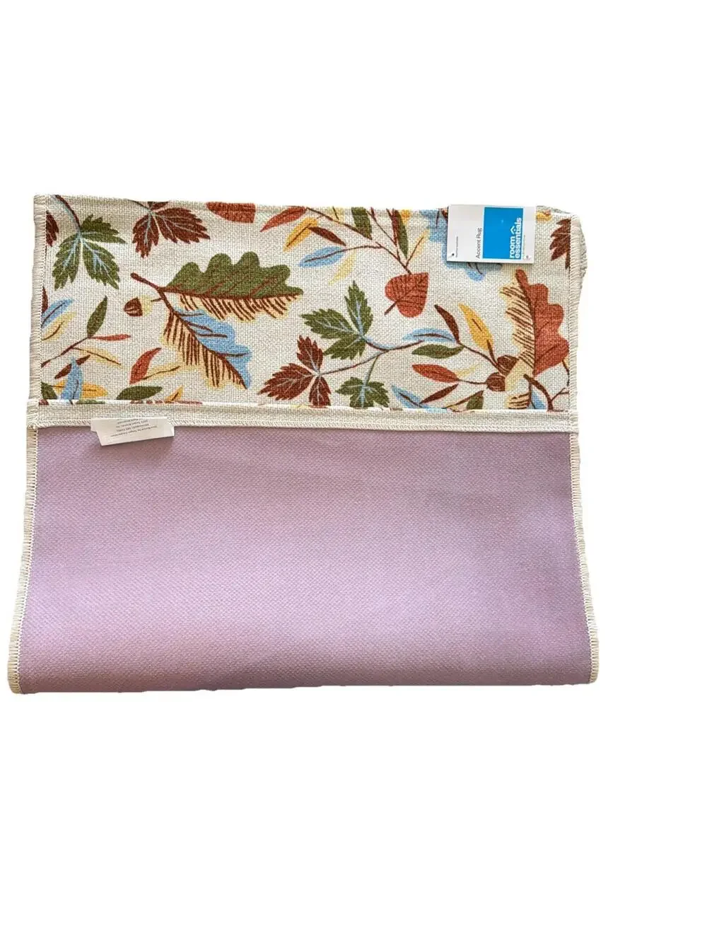 Room Essentials Washable Leaf Scatter Woven Accent Rug in Cream, Org & Gen NWT